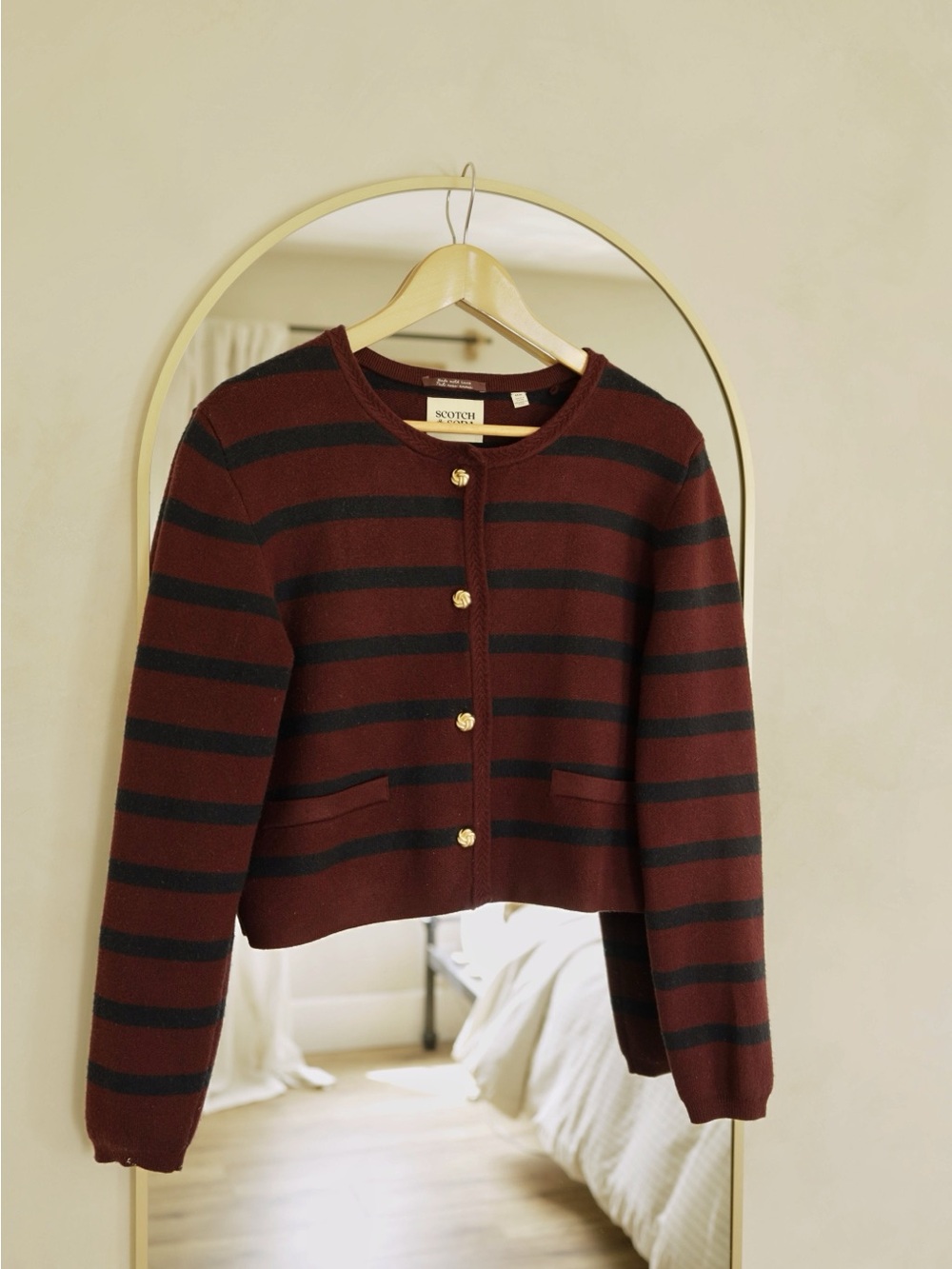 Cropped Burgundy and Navy Striped Cardigan